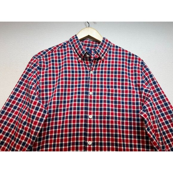 J. Crew Button Down Shirt Mens M Red Navy Plaid Long-Sleeve Classic Casual - Picture 4 of 13